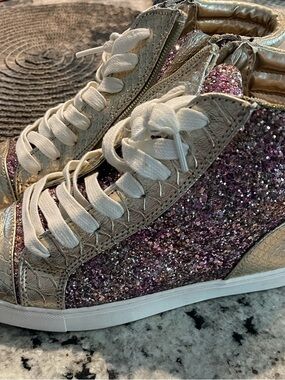 Steve Madden Pink Glitter and Gold High-Top Sneakers